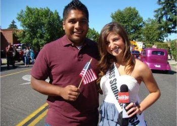 Good Day Sacramento's Alan Sanchez and Miss Stanislaus, Alexandria Backus, at Turlock Independence Celebration 07 03 10